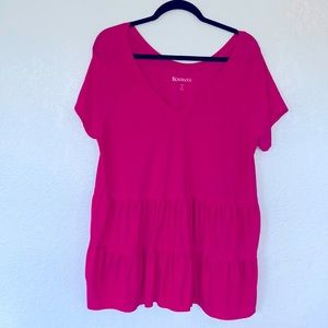 Roaman’s Pink Short Sleeve Tiered Ruffle BabyDoll Tee. Size 14/16. EUC.